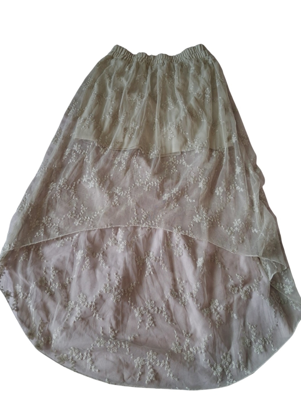 No Boundaries Layered Lace High-Low Skirt - Cream Blush